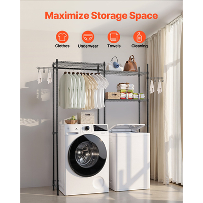 VEVOR Πάνω από το πλυντήριο και το στεγνωτήριο ράφι αποθήκευσης δύο σειρών 5 επιπέδων ράφι πλυντηρίου μαύρο