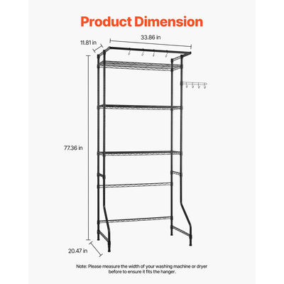 VEVOR Πάνω από πλυντήριο και στεγνωτήριο ράφι αποθήκευσης μονής σειράς 3 επιπέδων ράφι πλυντηρίου μαύρο