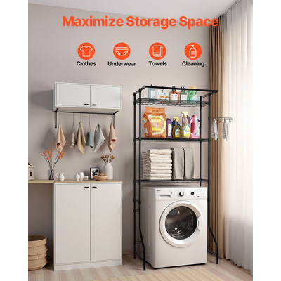 VEVOR Πάνω από πλυντήριο και στεγνωτήριο ράφι αποθήκευσης μονής σειράς 3 επιπέδων ράφι πλυντηρίου μαύρο