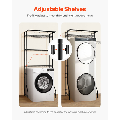 VEVOR Πάνω από πλυντήριο και στεγνωτήριο ράφι αποθήκευσης μονής σειράς 3 επιπέδων ράφι πλυντηρίου μαύρο