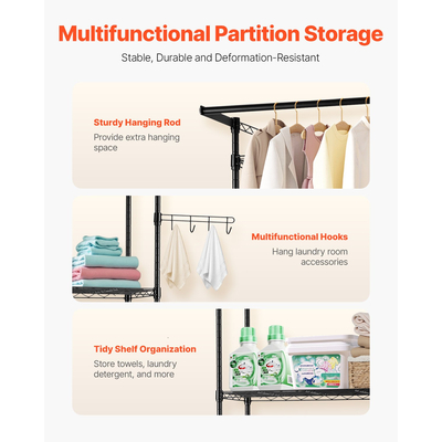 VEVOR Πάνω από πλυντήριο και στεγνωτήριο ράφι αποθήκευσης μονής σειράς 3 επιπέδων ράφι πλυντηρίου μαύρο