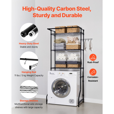 VEVOR Πάνω από πλυντήριο και στεγνωτήριο ράφι αποθήκευσης μονής σειράς 3 επιπέδων ράφι πλυντηρίου μαύρο