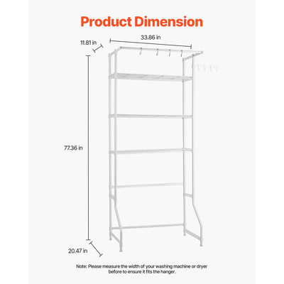 Ράφι αποθήκευσης VEVOR Over Washer and dryer Single Row 3 Tiers Washer Rack White
