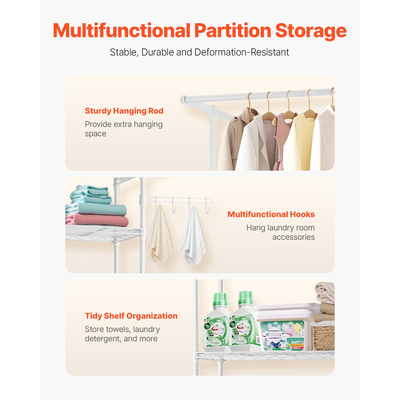 Ράφι αποθήκευσης VEVOR Over Washer and dryer Single Row 3 Tiers Washer Rack White