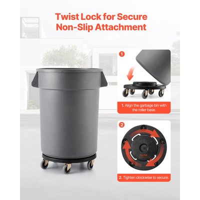 VEVOR Στρογγυλός Κάδος Απορριμμάτων Dolly Fit 20, 32, 44, 55 Galbage Container 500lbs