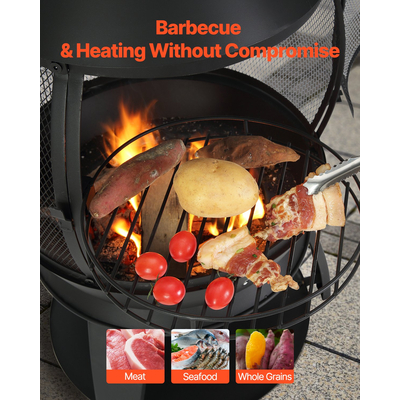 VEVOR Σιδερένιο τζάκι εξωτερικού χώρου Chiminea 22 ιντσών με πλέγμα ψησίματος & παλτό καμινάδας