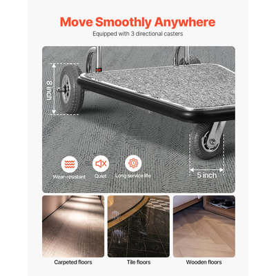 Καλάθι αποσκευών VEVOR 600 LBS 3 τροχοί από ανοξείδωτο ατσάλι Φινίρισμα Bellman&#039;s Cart