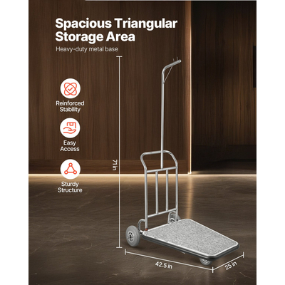 Καλάθι αποσκευών VEVOR 600 LBS 3 τροχοί από ανοξείδωτο ατσάλι Φινίρισμα Bellman&#039;s Cart