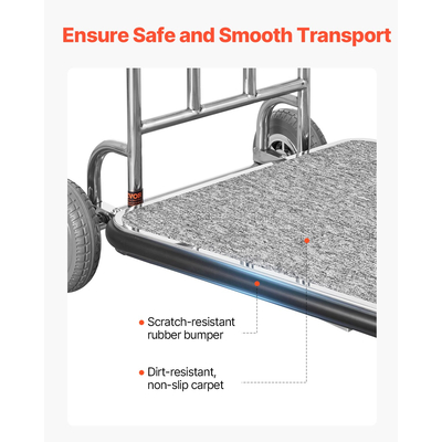 Καλάθι αποσκευών VEVOR 600 LBS 3 τροχοί από ανοξείδωτο ατσάλι Φινίρισμα Bellman&#039;s Cart