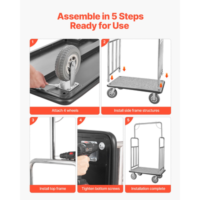 VEVOR Hotel Luggage Cart 1200 LBS Brushed Stainless Steel Finish Cart Bellman&#039;s