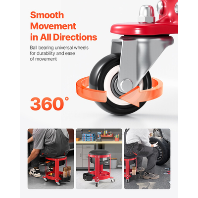 VEVOR Rolling Mechanic Stool Garage Seat 300 lbs Φόρτωση με ρόδες & χώρο αποθήκευσης