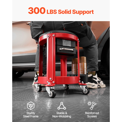 VEVOR Rolling Mechanic Stool Garage Seat 300 lbs Φόρτωση με ρόδες & χώρο αποθήκευσης