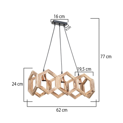 GloboStar® DRURI 203-0256 Vintage Κρεμαστό Φωτιστικό Γεωμετρικό Σχήμα Τρίφωτο 3 x E27 Μπεζ Ξύλο - Μ38 x Π38 x Υ120cm