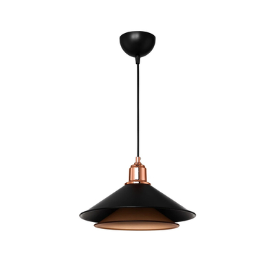 GloboStar® FERRO 203-0269 Μοντέρνο Κρεμαστό Φωτιστικό Καμπάνα Μονόφωτο 1 x E27 IP20 Μαύρο & Χάλκινο Πλαστικό - Μ22 x Π22 x Υ83cm