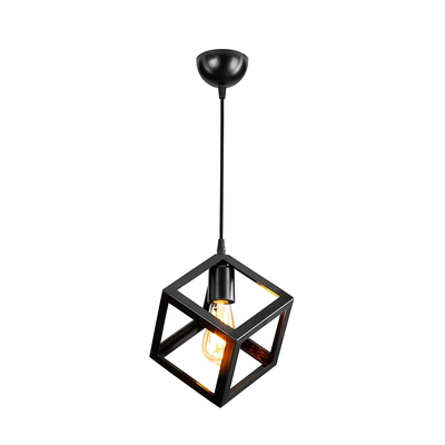 GloboStar® DISE 203-0274 Μοντέρνο Κρεμαστό Φωτιστικό Κύβος Μονόφωτο 1 x E27 IP20 Μαύρο Πλαστικό - Μ18 x Π18 x Υ68cm