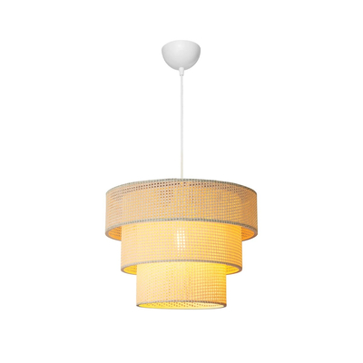 GloboStar® LEVEL 203-0275 Μοντέρνο Κρεμαστό Φωτιστικό Καπέλο Μονόφωτο 1 x E27 IP20 Λευκό Διάτρητο Ύφασμα - Μ30 x Π30 x Υ90cm