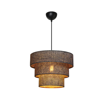 GloboStar® LEVEL 203-0276 Μοντέρνο Κρεμαστό Φωτιστικό Καπέλο Μονόφωτο 1 x E27 IP20 Γκρι Διάτρητο Ύφασμα - Μ30 x Π30 x Υ90cm