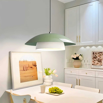 GloboStar® AURA 204-0119 Μοντέρνο Κρεμαστό Φωτιστικό Καμπάνα Μονόφωτο 1 x E27 IP20 Πράσινο & Λευκό Μέταλλο - Μ31 x Π31 x Υ27cm
