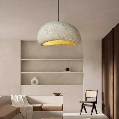 GloboStar® STONE 204-0123 Μοντέρνο Κρεμαστό Φωτιστικό Καμπάνα Μονόφωτο 1 x E27 IP20 Μπεζ Πολυστερίνη με Μπεζ Ρητίνη - Μ31.5 x Π35 x Υ26cm