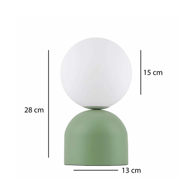 GloboStar® MAGIC 204-0130 Μοντέρνο Eπιτραπέζιο Φωτιστικό Μονόφωτο 1 x E27 IP20 Πράσινο Μέταλλο με Λευκό Γυαλί - Μ13 x Π13 x Υ28cm