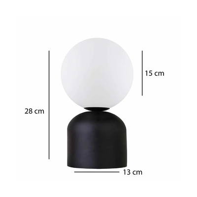 GloboStar® MAGIC 204-0132 Μοντέρνο Eπιτραπέζιο Φωτιστικό Μονόφωτο 1 x E27 IP20 Μαύρο Μέταλλο με Λευκό Γυαλί - Μ13 x Π13 x Υ28cm