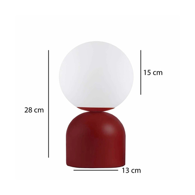 GloboStar® MAGIC 204-0135 Μοντέρνο Eπιτραπέζιο Φωτιστικό Μονόφωτο 1 x E27 IP20 Κόκκινο Μέταλλο με Λευκό Γυαλί - Μ13 x Π13 x Υ28cm