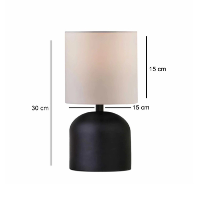 GloboStar® LOREN 204-0138 Μοντέρνο Eπιτραπέζιο Φωτιστικό Μονόφωτο 1 x E27 IP20 Μαύρο Μέταλλο με Μπεζ Ύφασμα - Μ15 x Π15 x Υ31cm