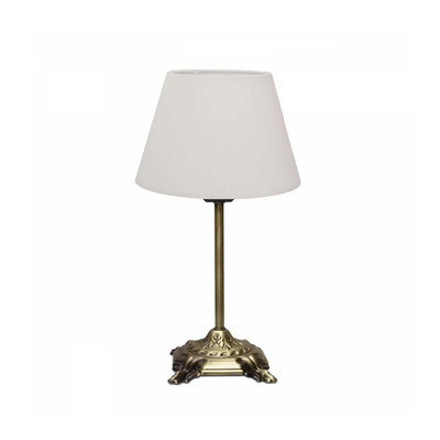 GloboStar® AΝΤΙQUE 204-0142 Vintage Eπιτραπέζιο Φωτιστικό Μονόφωτο 1 x E27 IP20 Μπρούτζινο Μέταλλο με Λευκό Ύφασμα - Μ22 x Π22 x Υ38cm