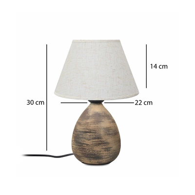 GloboStar® LISBON 204-0150 Vintage Eπιτραπέζιο Φωτιστικό Μονόφωτο 1 x E27 IP20 Καφέ Κεραμικό με Μπεζ Ύφασμα - Μ22 x Π22 x Υ30cm