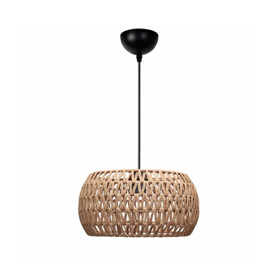 GloboStar® DARIO 204-0168 Boho Κρεμαστό Φωτιστικό Kαπέλο Μονόφωτο 1 x E27 IP20 Καφέ Σχοινί - Μ30 x Π30 x Υ15cm