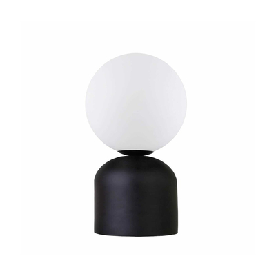 GloboStar® MAGIC 204-0132 Μοντέρνο Eπιτραπέζιο Φωτιστικό Μονόφωτο 1 x E27 IP20 Μαύρο Μέταλλο με Λευκό Γυαλί - Μ13 x Π13 x Υ28cm
