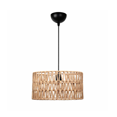 GloboStar® POMEGRANDE 204-0166 Boho Κρεμαστό Φωτιστικό Kαπέλο Μονόφωτο 1 x E27 IP20 Μπεζ Σχοινί - Μ30 x Π30 x Υ16cm