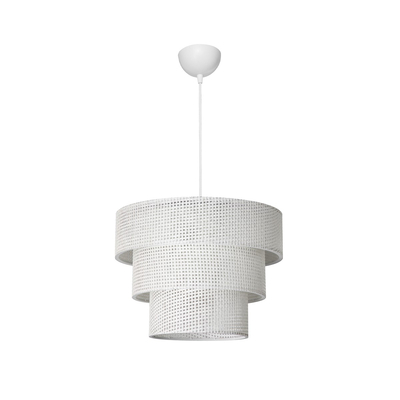 GloboStar® LEVEL 203-0275 Μοντέρνο Κρεμαστό Φωτιστικό Καπέλο Μονόφωτο 1 x E27 IP20 Λευκό Διάτρητο Ύφασμα - Μ30 x Π30 x Υ90cm