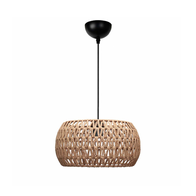 GloboStar® DARIO 204-0168 Boho Κρεμαστό Φωτιστικό Kαπέλο Μονόφωτο 1 x E27 IP20 Καφέ Σχοινί - Μ30 x Π30 x Υ15cm