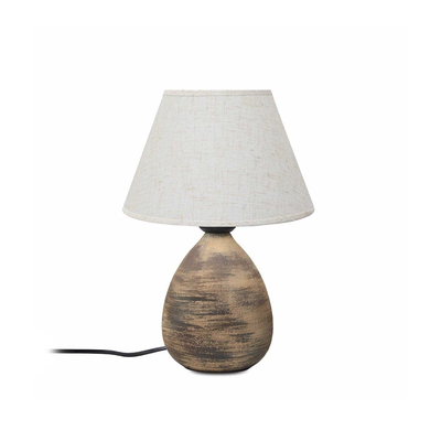 GloboStar® LISBON 204-0150 Vintage Eπιτραπέζιο Φωτιστικό Μονόφωτο 1 x E27 IP20 Καφέ Κεραμικό με Μπεζ Ύφασμα - Μ22 x Π22 x Υ30cm