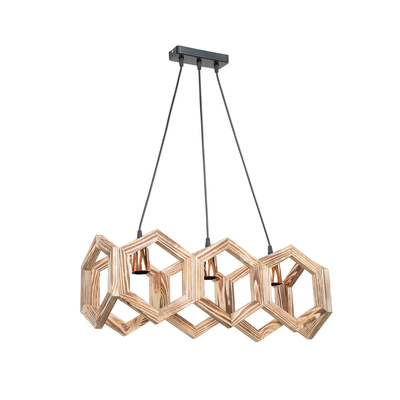 GloboStar® DRURI 203-0256 Vintage Κρεμαστό Φωτιστικό Γεωμετρικό Σχήμα Τρίφωτο 3 x E27 Μπεζ Ξύλο - Μ38 x Π38 x Υ120cm