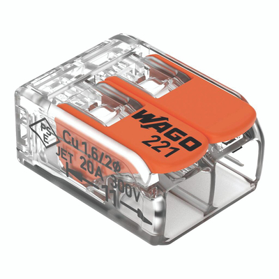 WAGO 221 CONNECTOR, 2 CONDUCTORS 0,02-4 MM2