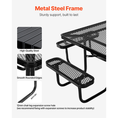 Τραπέζι πικνίκ VEVOR Σετ έπιπλα τραπεζαρίας εξωτερικού χώρου από ατσάλι, ανθεκτικό στις καιρικές συνθήκες