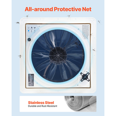 VEVOR RV Vent ανεμιστήρα οροφής 14 ιντσών αναστρέψιμος με ηλεκτρικό καπάκι βροχής