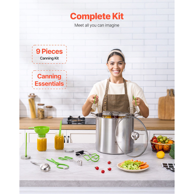 VEVOR Κονσερβοποιία Supplies Starter Kit 9 ΤΕΜ Σετ κονσερβοποιίας μπάνιου νερού από ανοξείδωτο χάλυβα