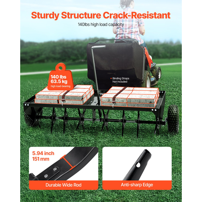 VEVOR 48" Ρυμούλκηση Πίσω Βίζα Αεριστή με Universal Hitch Lan Aerator Πίσω