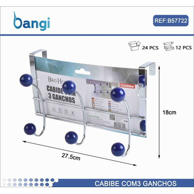 Μεταλλική κρεμάστρα πόρτας 3 θέσεων - OLD-6301 - 57722