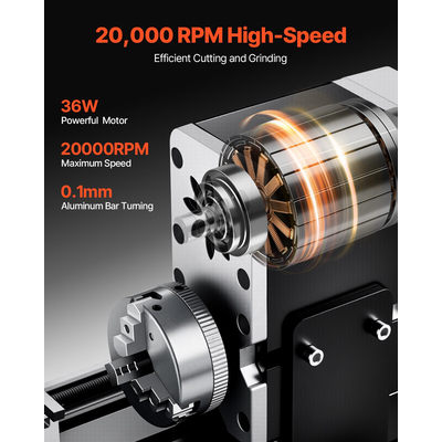 VEVOR Μίνι Τόρνος Μετάλλου 2,76 x 5,12 ίντσες Τόρνος Μετάλλου Ισχυρός 20.000 Σ.Α.Λ. 36W