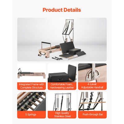 VEVOR Pilates Reformer Ξύλινο μηχάνημα Pilates Εξοπλισμός γυμναστικής για το σπίτι