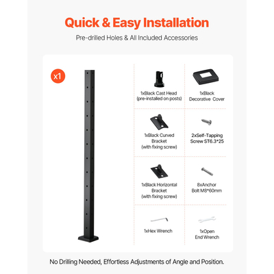 Στύλος κιγκλιδώματος καλωδίου VEVRO 42x1x2 ιντσών με τρύπες σε σχήμα L 1JZLGZXHS10607YXO001V0