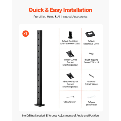 Στύλος κιγκλιδώματος καλωδίου VEVOR 42x2x2 In με γωνίες 30° 1JZLGZXHS106W3XAA001V0