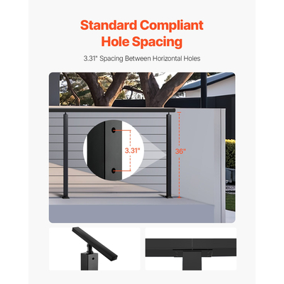 Στύλος κιγκλιδώματος καλωδίου VEVOR 36x2x2 ίντσες με οριζόντια οπή 1JZLGZXHS9148RVYS001V0