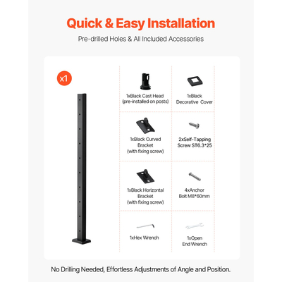 Στύλος κιγκλιδώματος καλωδίου VEVOR 36x2x2 ίντσες με οριζόντια οπή 1JZLGZXHS9148RVYS001V0