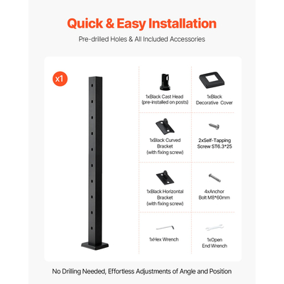 Στύλος κιγκλιδώματος καλωδίου VEVOR 36x2x2 in με γωνίες 30° 1JZLGZXHS914YIVIS001V0