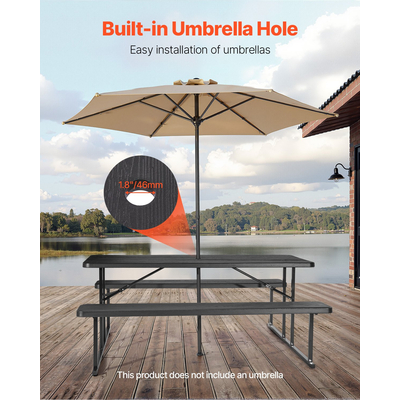 VEVOR Τραπέζι πικνίκ Πτυσσόμενο Ατσάλινο Τραπέζι Κάμπινγκ Καρέκλα Κήπου Εσωτερικός εξωτερικός χώρος